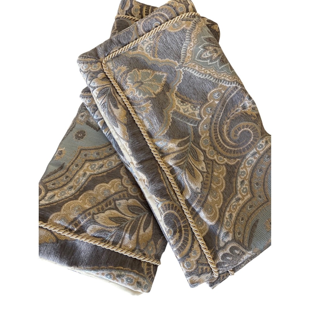 Croscill‎ Set of 2 King Pillow Sham Gold Blue Paisley Damask Rope Trim Zippered